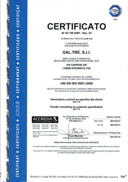 Certificato UNI EN ISO 9001:2008